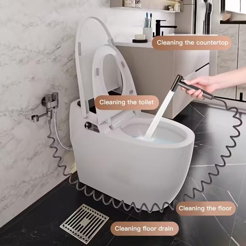 6pcs High-Pressure Toilet Spray Gun Set - 304 Stainless Steel Wall-Mounted Toilet Spray Gun, Suitable for Toilets, Sinks,