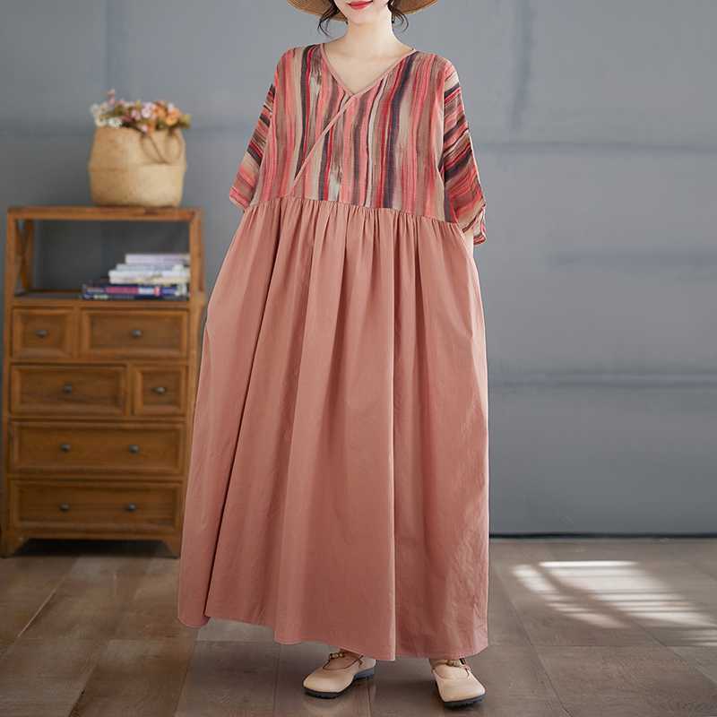 Robe d'été à col en V Grande taille Robe longue