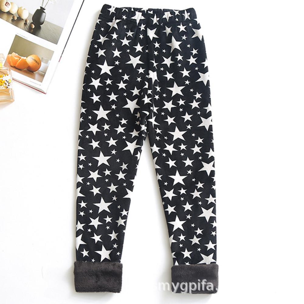 Girls' Fleece-Lined Leggings: Autumn/Winter Children's Printed Slim-Fit Thermal Pants - Outerwear Long Pants