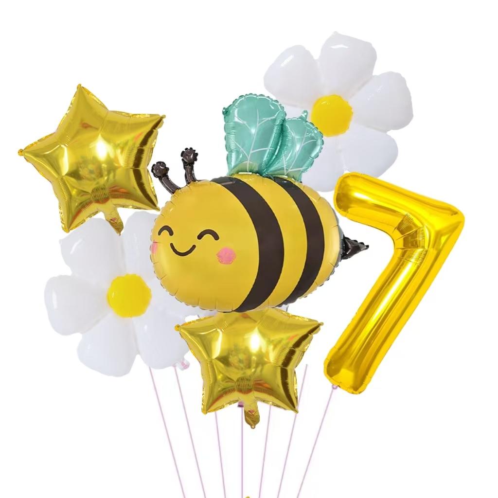 1Pc Bee Daisy 32 Inch Number Foil Balloon Set Kids 0-9 Years Old Birthday Anniversary Graduation Mother'S Day Party Decoration