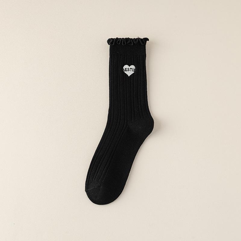 Women's Summer Thin Style Lacy Wooden Ear Edge In The Tube Pile Socks