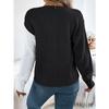 GMXIA Autumn and Winter Casual V-neck Button Contrasting Color Lantern Sleeve Pullover Sweater Women's Wear