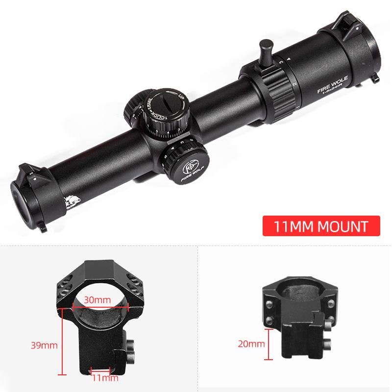 FIRE WOLF HD 1-6X24 IR Compact Hunting Scope Tactical Scope Glass Etched Crosshair Wide Field Optical Sight