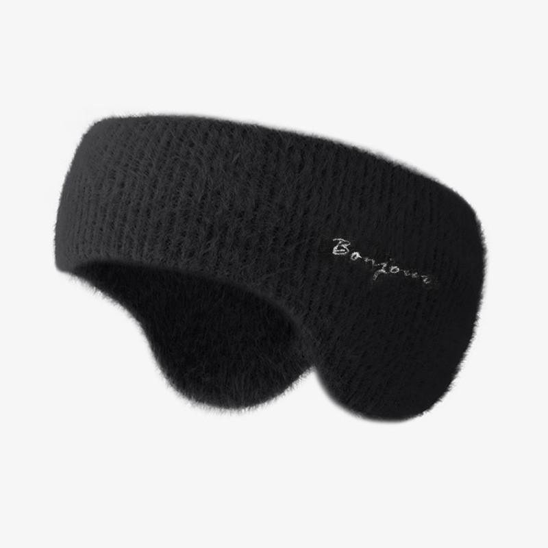Winter Knitted Faux Mink Warm Ear-Protective Headband Women Stretch Wide Band Outdoor Cycling Sports