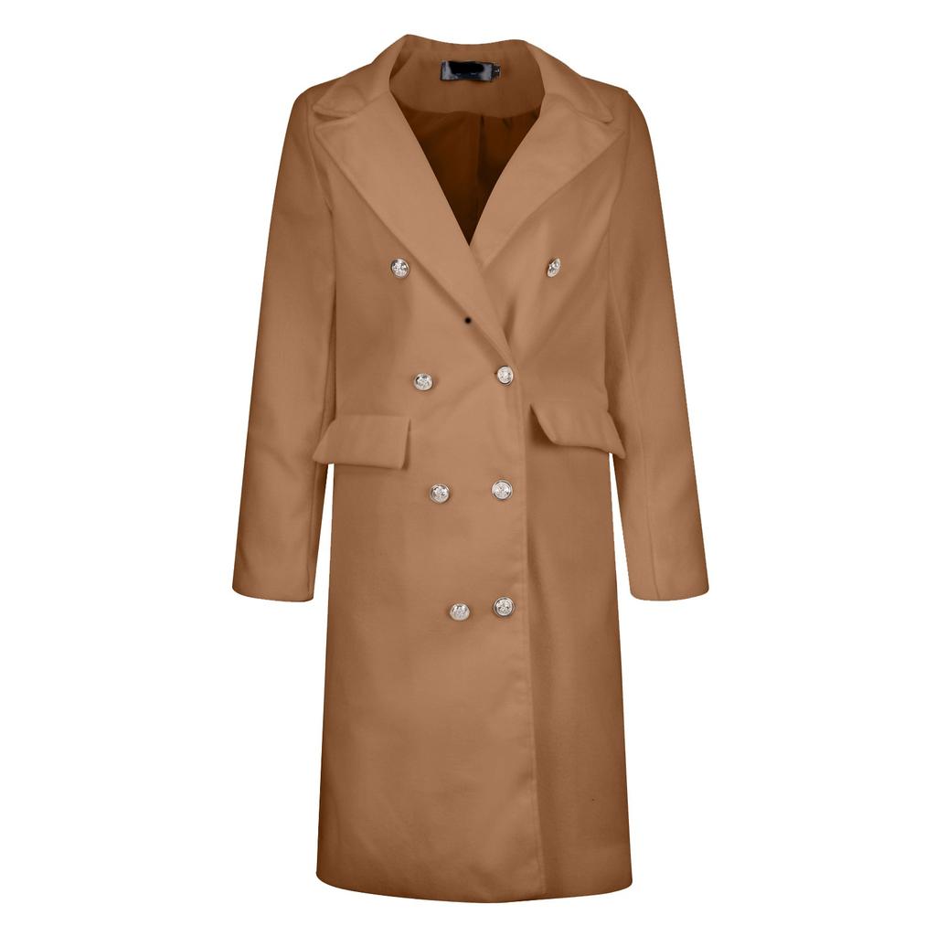 Moda Donna Nuovo Cappotto di Lana a Maniche Lunghe con Revers Monocolore Medio e Lungo