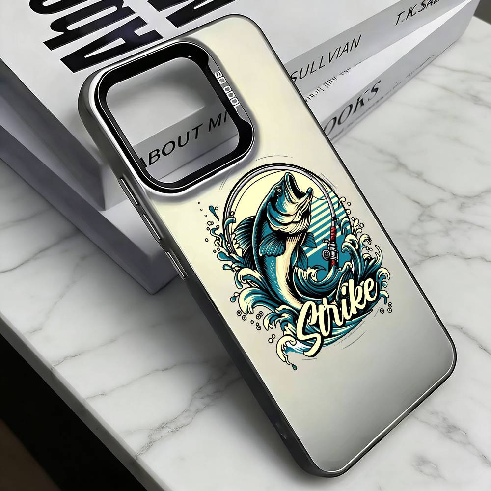 

Fishing with Graffiti & Painted Style Phone Case For iPhone 17,16,15,14,13,12,11 Plus,Pro Max,XS,Colorful Silver Black Cover iPhone12PROMAX
