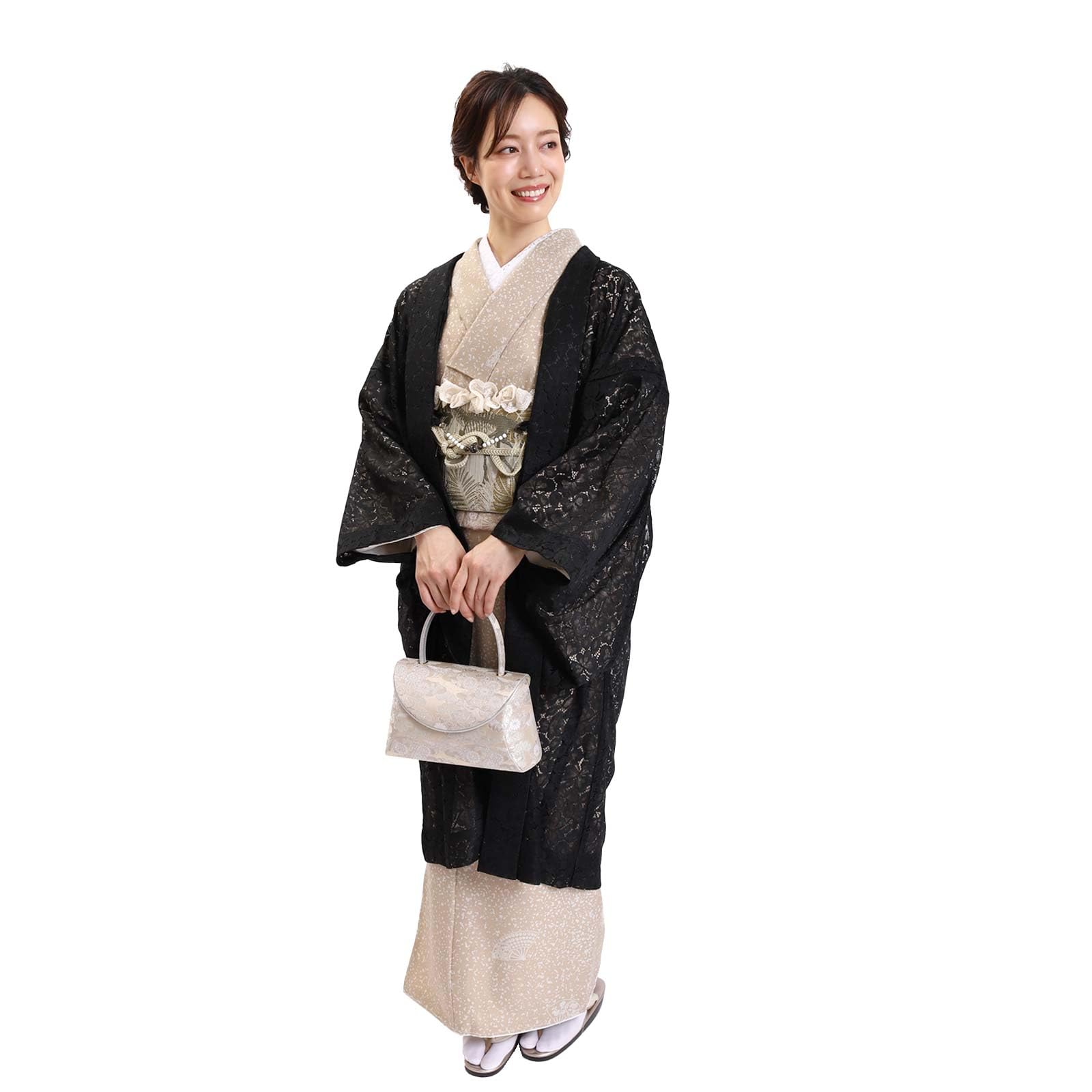

Lace long all flower lace lace floral pattern kimono road Japanese clothing [Ookini] [Fuka] cover-up, cover-up, lace, kimono, coat, ladies