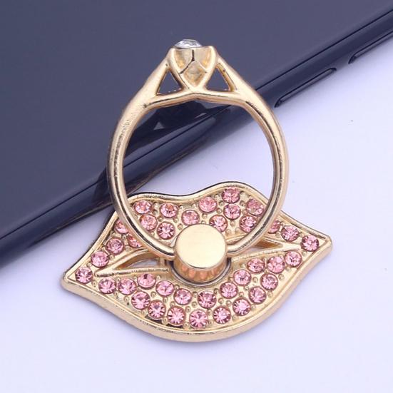 Finger Ring Holder Degree Rotating Metal Universal 360 Rhinestone Lips Shape Phone Ring