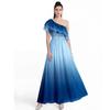 Rot Gelb Blau Grün Lila Schulterfrei Farbverlauf Print Langes Chiffonkleid für Damen Luxus Perlenbesetzt Schmetterlingsärmel Locker Partykleid