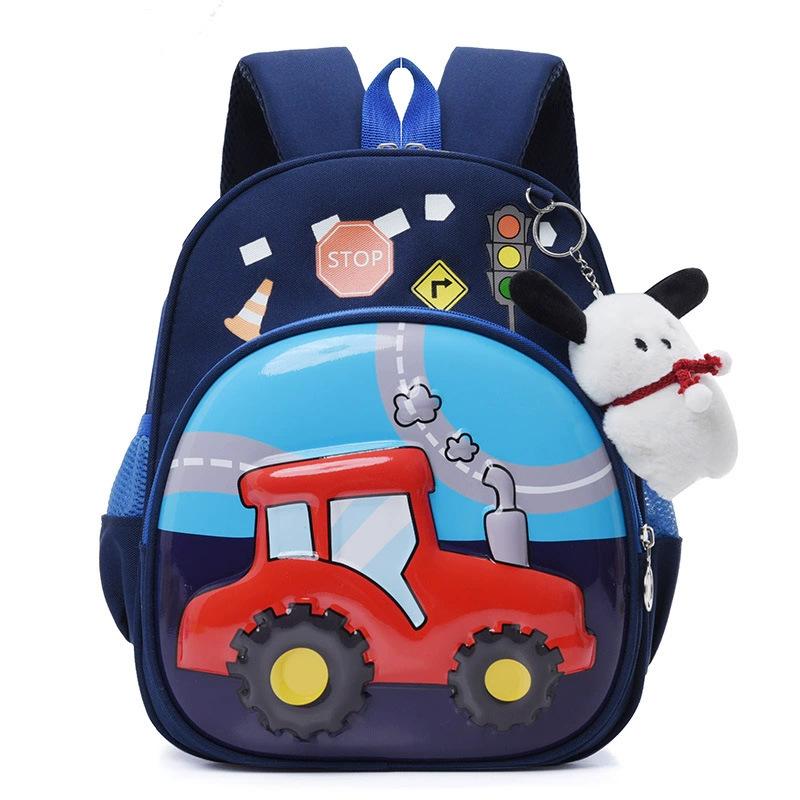 

Car Little Rabbit Cartoon Backpack With Plush Pendant Oxford Cloth Bag School Dark Blue Car