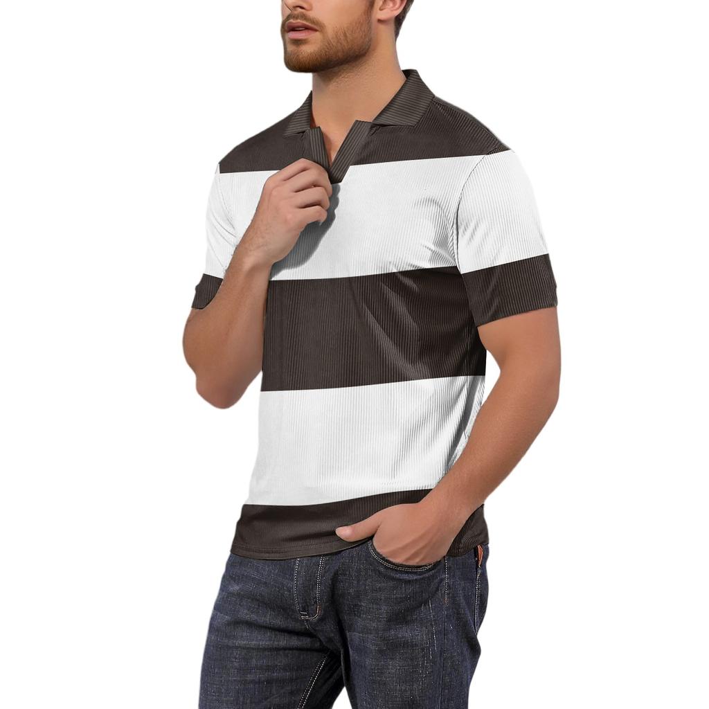 Moda Hombre Top Estampado Cuello en V Manga Corta Camiseta de Golf