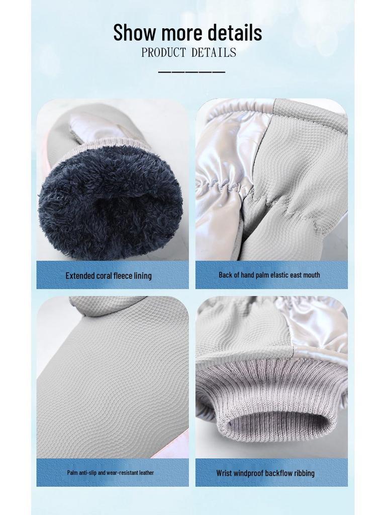 2024 Women's Waterproof Ski Mittens, Fleece-Lined, Warm & Cute, Fingerless for Cycling & Snowboarding