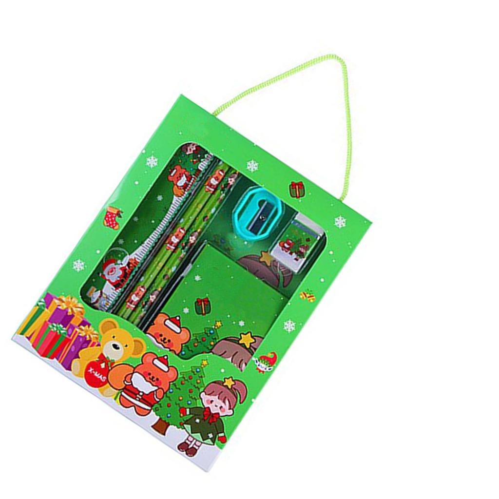 Christmas Stationery Set Multipurpose Innovative Exquisite Cute Cartoon Pencil Eraser Ruler Sharpener Note Pad Set