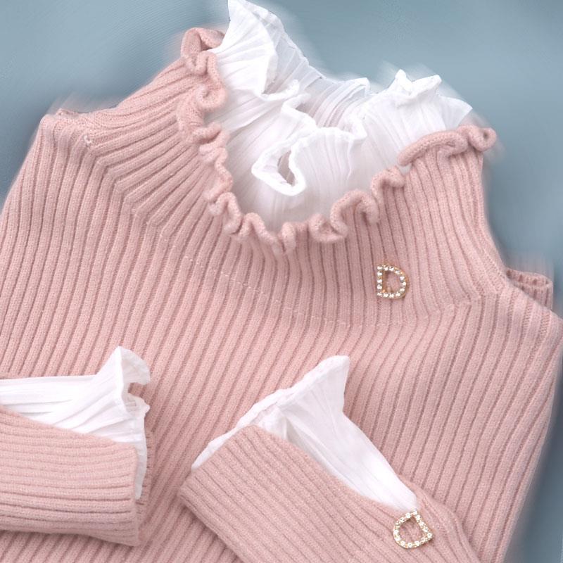 Водолазка с оборками, нижний свитер, женский весенне-осенний утягивающий пуловер из двух частей, свитер с кружевными оборками, вязаный свитер, топ S розовый