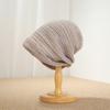 Retro colored silk mixed thread stacked knitted hat women's stripe loose knitted cold hat showing face small headgear wool hat