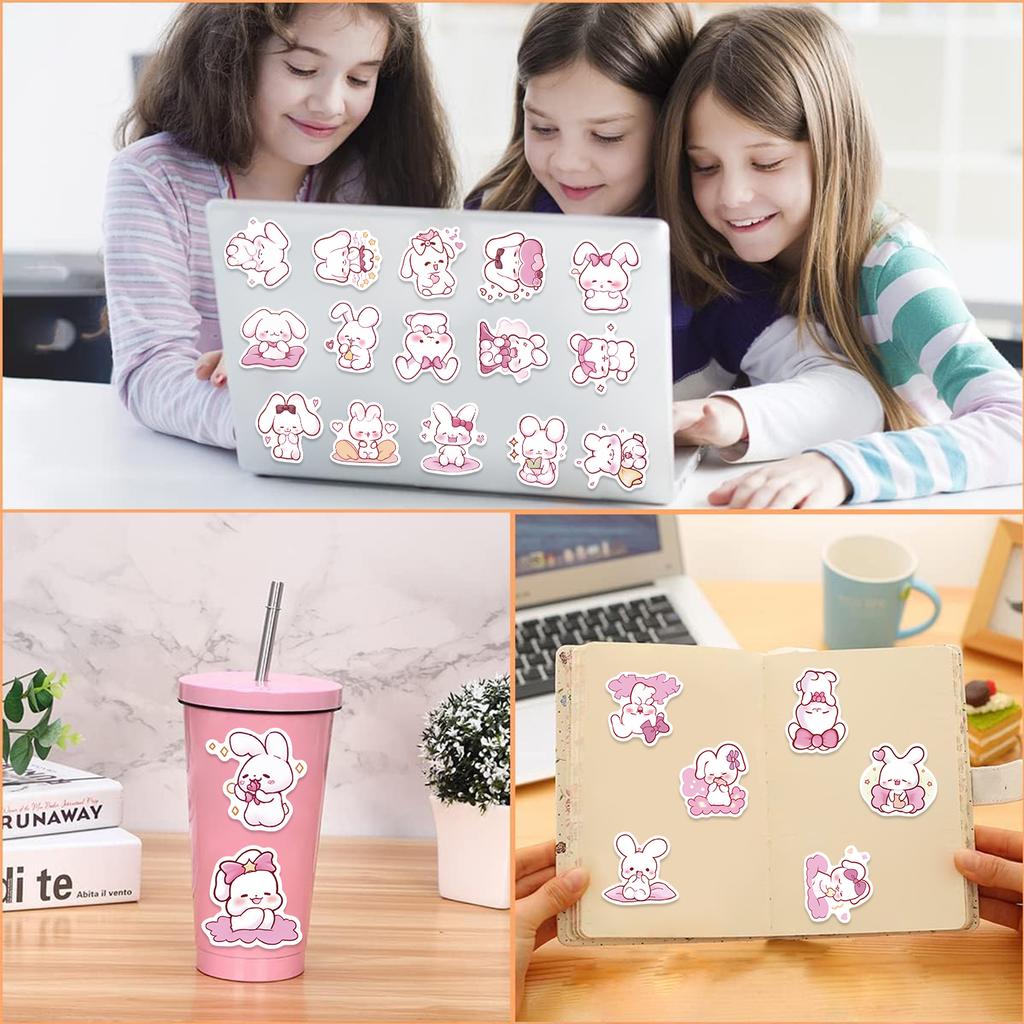 50Pcs Pink Rabbit Animals Vinyl Stickers Waterproof Reusable Bunny Decals For Laptops Skateboards Water Bottles Phones