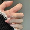 Cute KT Skin-Brightening Cat Eye Handmade French Nails with Fragrant Style and Sparkle Bow