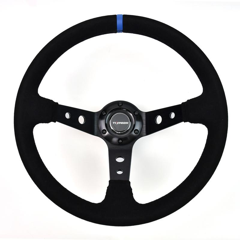 TIYPEOR 350mm Suede Steering Wheel Black Deep 90mm Steering Wheel