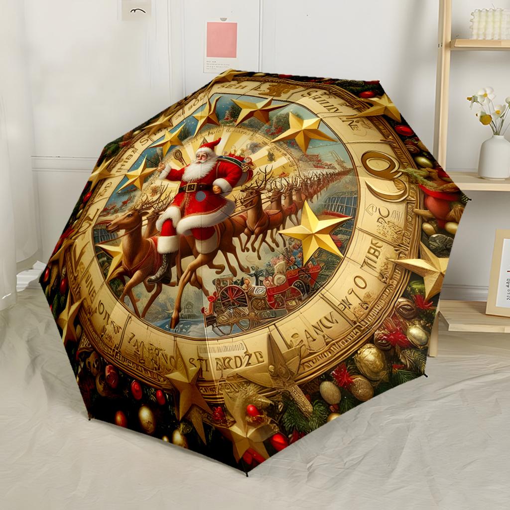 Merry Christmas Wreath Automatic Umbrella with 8-Rib Lightweight All-Season Travel Fashion Lovers Luxury Gift for Birthday Christmas Wedding