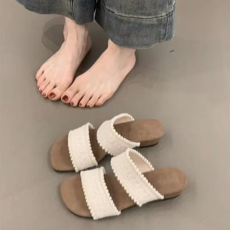 

Vintage thick-bottomed slope heel woven cross-strapped slippers versatile cool slippers women s vacation beach cool slippers 35