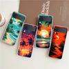 Phone Cover For Samsung Galaxy Z Flip 7 6 5 4 Case Transparent For Samsung Z Flip 3 Hard PC Foldable Sunset Coconut Tree Pattern