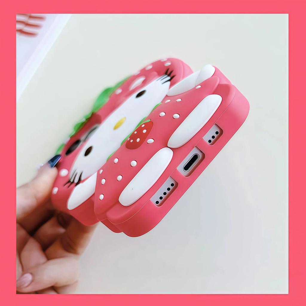 Custodia per telefono INS 3D Carina Fragola Hello Kitty Per iPhone 17 16 15 14 13 12 Pro Max 17Pro Air iPhone 11 Cover Morbida in Silicone