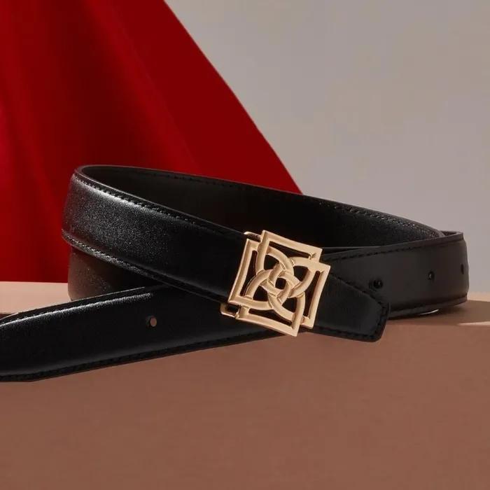 [Women's Belt][4D] Black 4D Gold Buckle Hook Cowhide Women's Belt DBBE6F778BK