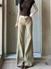 Retro Khaki Women's Low Waist Wide Leg Bell Bottom Jeans