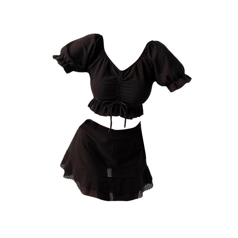 2024 Women's Two-Piece Swimsuit: Conservative, High-End, Slimming, Solid Color, Student Style