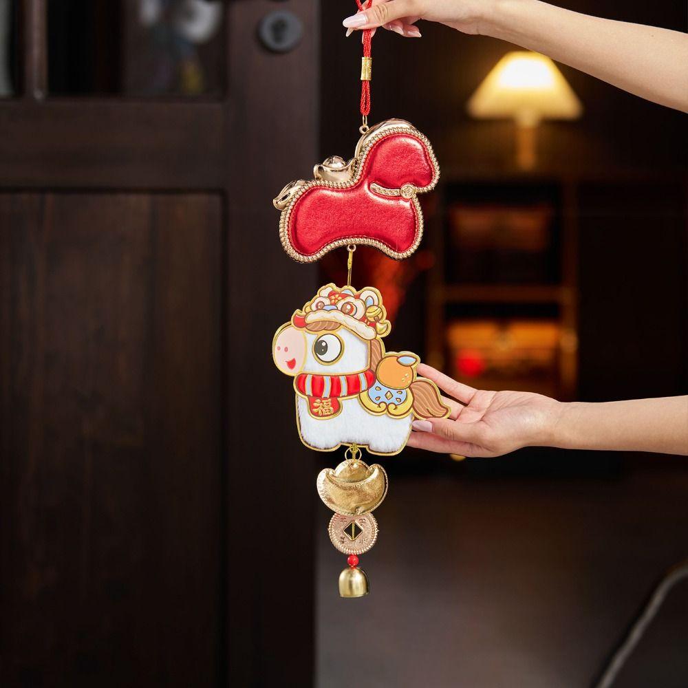 Year Of The Horse 2026 New Year Decorative Hangings Cartoon with Bell Pendant Spring Festival Decoration Gift Wall Hanging Decor