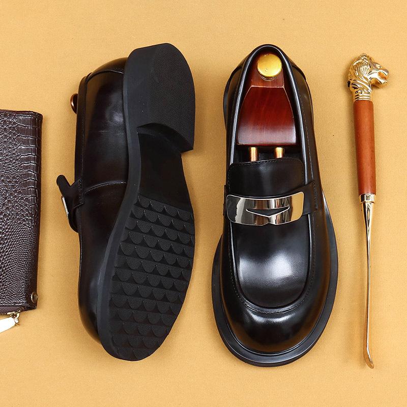 Casual Leather Shoes One-Pedal Loafers Genuine Leather British Retro Big Head Business Dress Shoes