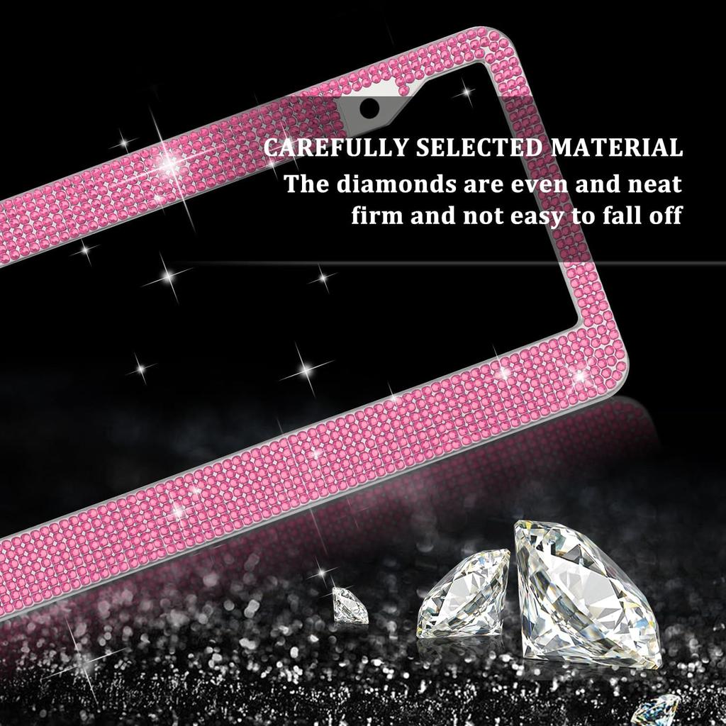 Bling Diamond License Plate Frame,Universal Stainless Steel License Plate Holder Fits U.S. Standard 2 Holes Model,Sparkle License Plate Frames Bling