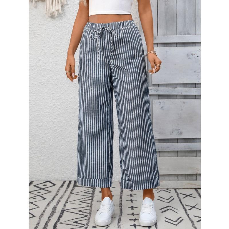 Sommer Neue Damen Gestreifte High Waist Lässige Mode Neun-Punkte-Hose