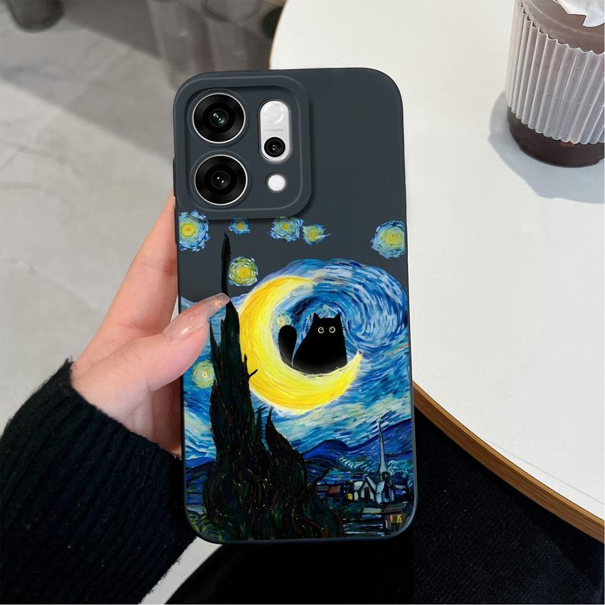 For Oppo Reno14 Pro 14F A5 A5X K13 Phone Cases Table Cartoon Cat Pattern Phone Case Camera Protection Shockproof Silicone Covers For Oppo Bumper Shell
