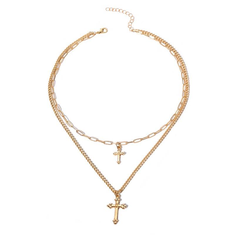 Alloy o-chain exaggerated niche light luxury jewelry cross multi-layer pendant necklace female collarbone chain