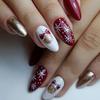 Festive Snowflake Nail Art Stickers: Red, White & Gold Glitter False Nails