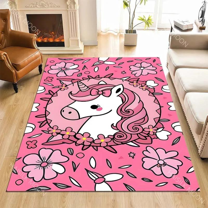 Unicorn Carpet Mat Rug Home Decoration Pink Flower Girl Room Bedroom Floor Mat Non-Slip Welcome Mat Kitchen Mat Anime Rug