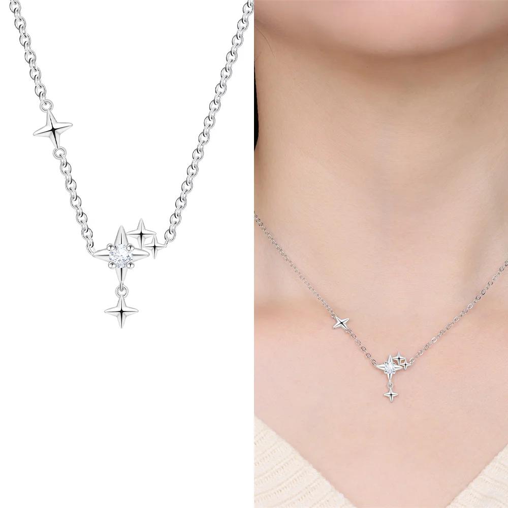Authentic copper Necklaces Starry Sky Pendant Blue Zircon Moon Star Shape Heart Necklaces Women Jewellery Classical Anniversary Gift