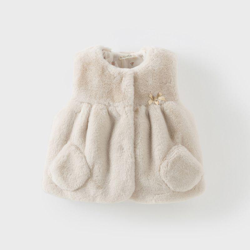 [Same Style as in the Mall] David Bella Children s Vest Warm Winter Clothing New Style Girls  Baby Vest Plush Sleeveless Jacket Apricot [Ready in Stock] 80