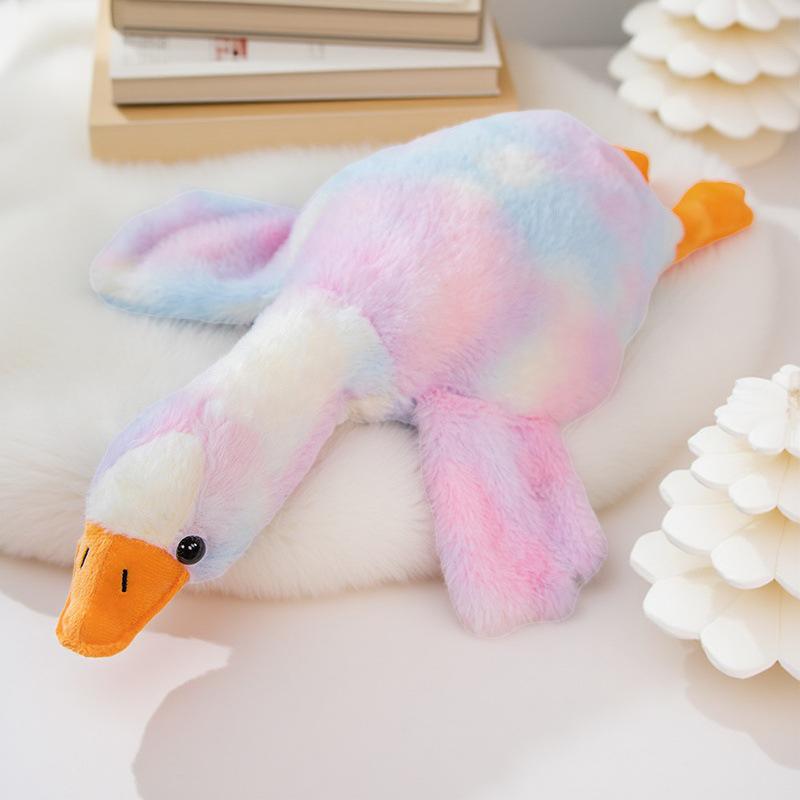 Barwiona metodą tie-dye kolorowa pluszowa zabawka gęś, zaciskająca nogi, lalka gęś, zmywalna i odpinana do spania