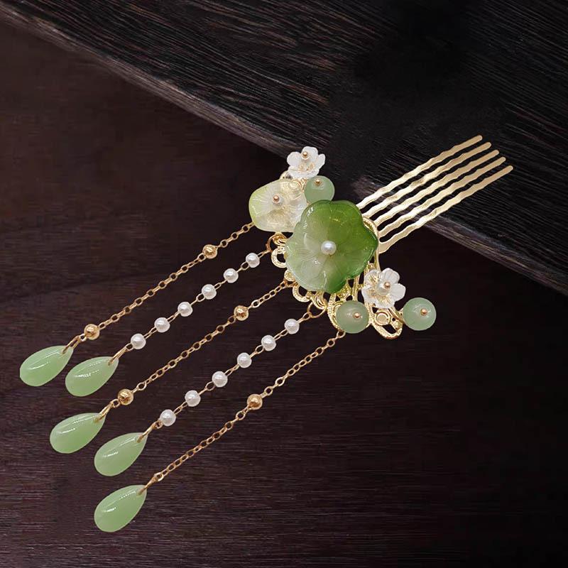 1/2Pcs Chinese Lotus Leaf Flower Hairpin Alloy Jewelry Hair Stick Trendy Long Tassel Hairpin For Women Girls Hair Accessory