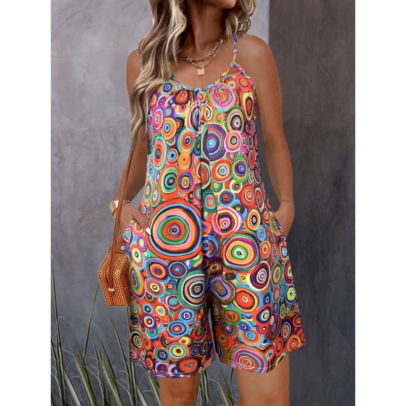 

Женские летние повседневные комбинезоны без рукавов с шортами на тонких бретельках, комбинезоны в стиле бохо с цветочным принтом 2025 года, комбинезон с карманами M разноцветный
