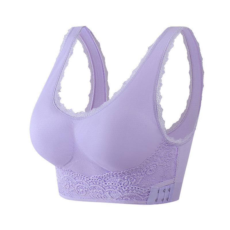 Plus Size Wirefree Sports Bra with Front Cross Buckle, Adjustable Support for Yoga & Running, Lace Trim 