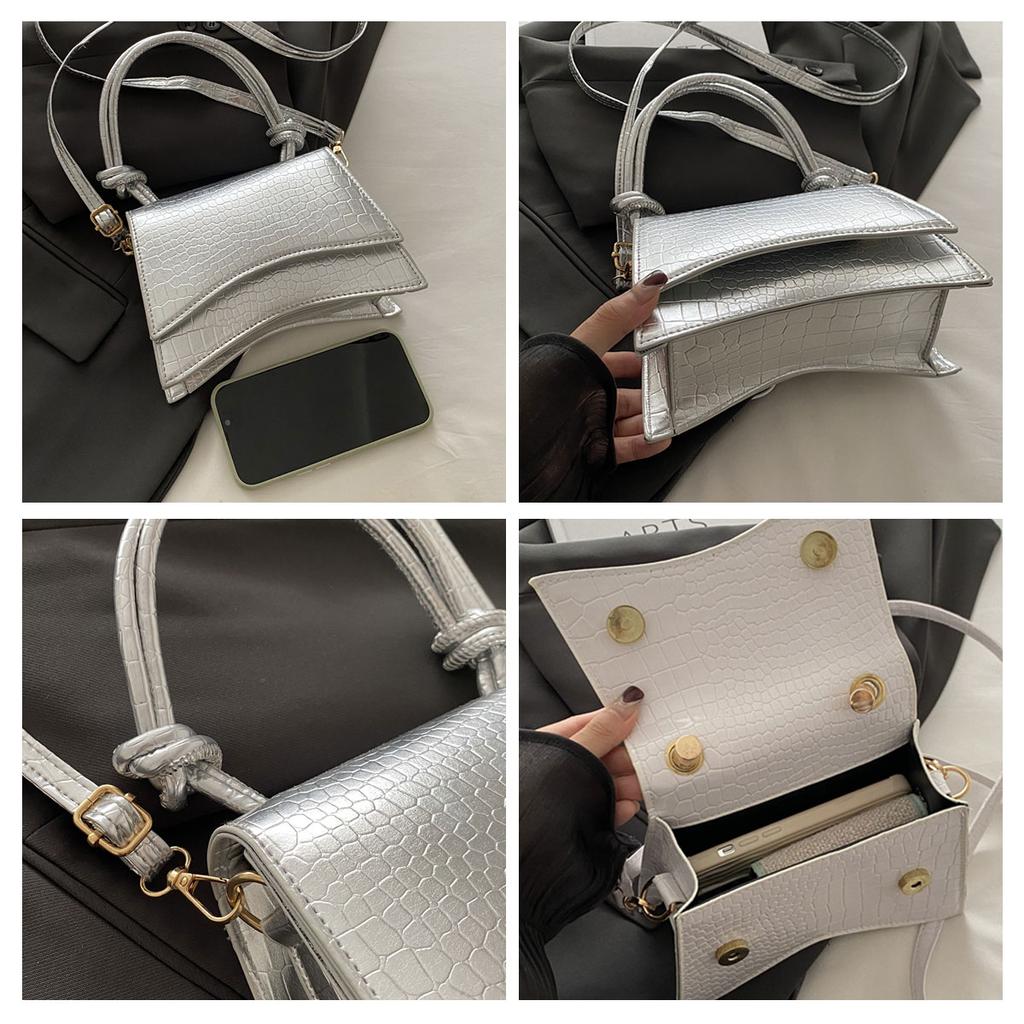 Trendy and Fashionable Candy Colored Crocodile Patterned Shiny Small Square Bag Shoulder Bag and Crossbody Bag Commuting Party