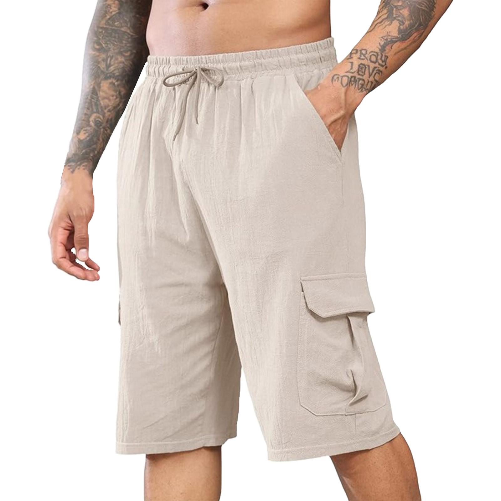 

Мужские повседневные цветные уличные карманные пляжные рабочие брюки, пляжные шорты, брюки L бежевый