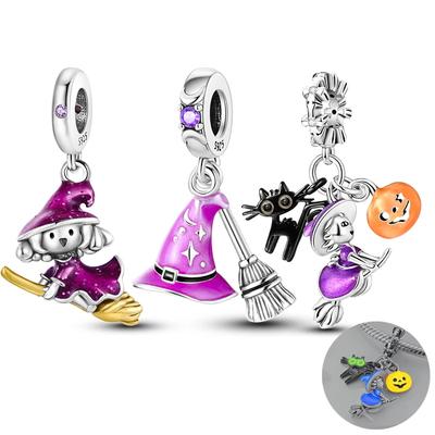 925 Silver Magician Witch Charms Fit Original Bracelet Diy Magic Hat Bead Broomstick Pendant for Bangle Making