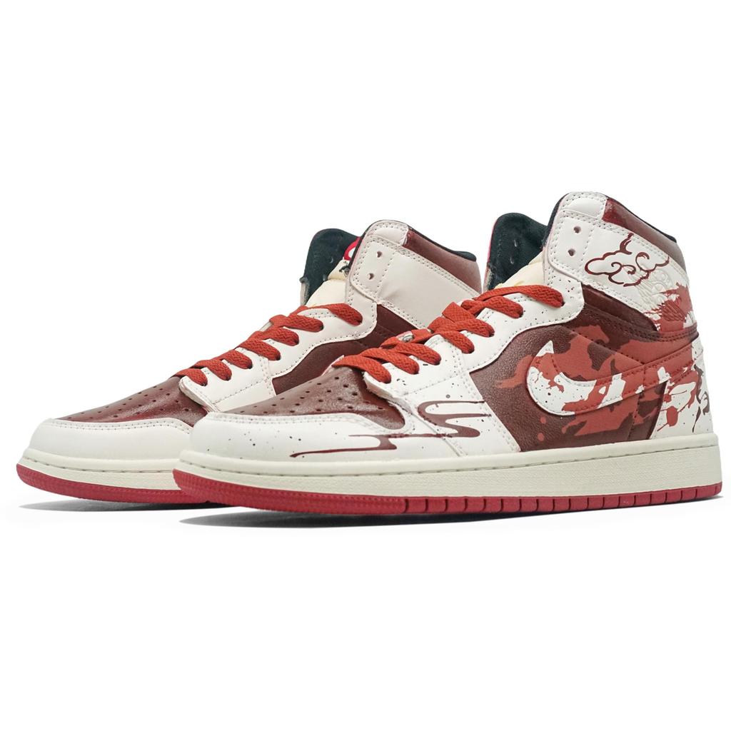 Jordan Air Jordan 1 Fiery Lucky Horse Abrasion Resistant Mid top Vintage Basketball Shoes Unisex Beige Red DQ8426-105(Team1321-SBOX)