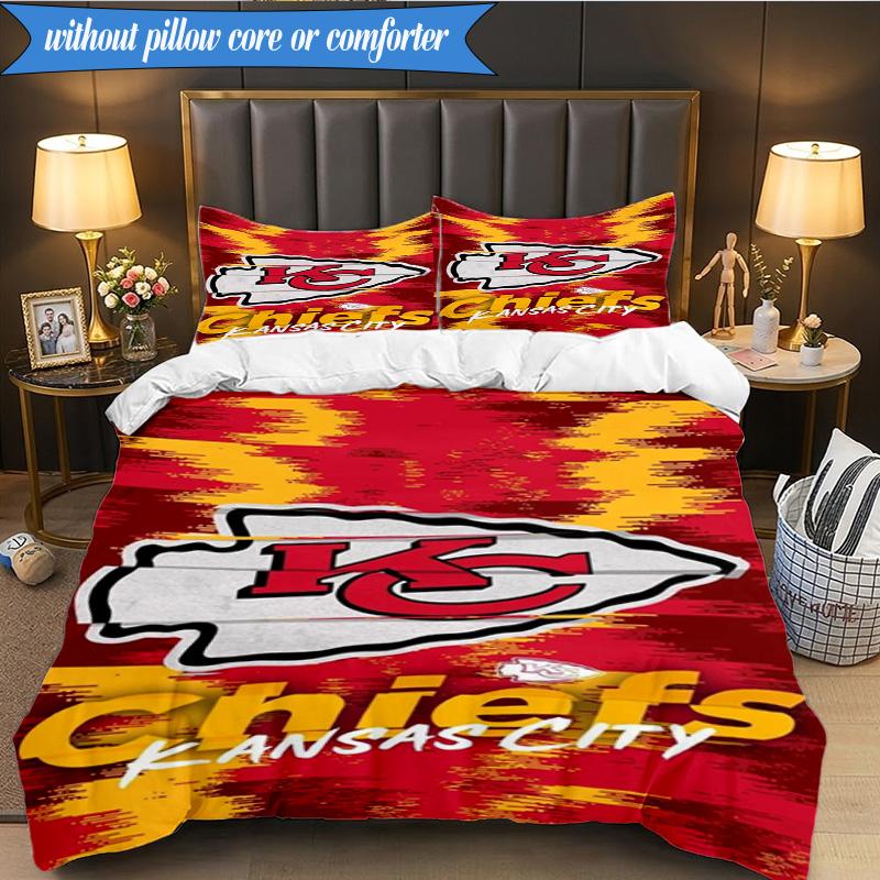 3PCS City Chiefs Emblem Printed Soft Bedding Set,Including 1pc Duvet Cover And 2pcs Pillowcases Perfect for Bedroom, Dormitory, Fan gift