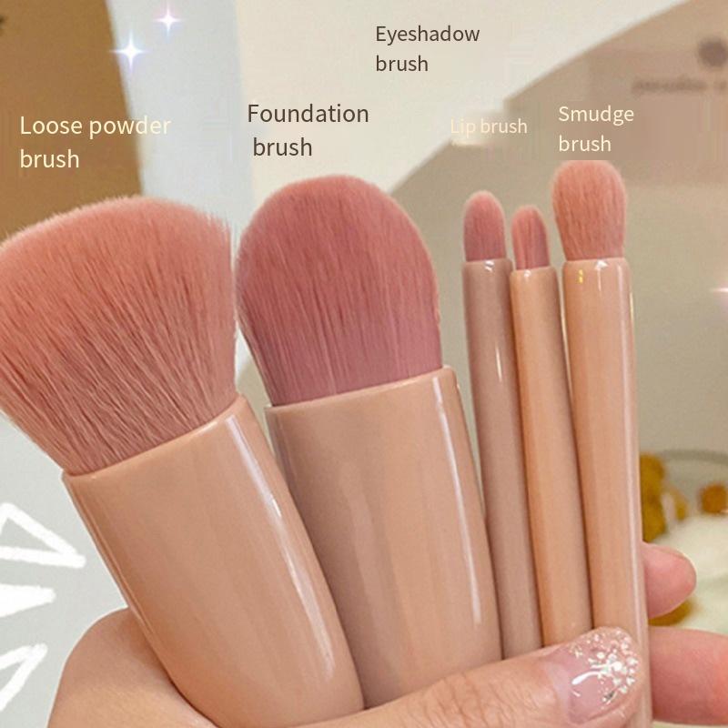 5Pcs Mirror Case Makeup Brush Set Multifunctional Loose Powder Brush Blush Brush Mini Small Mirror Makeup Brush