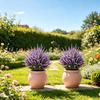 Artificial Lavender Topiary Ball Tree Summer UV Resistant Fake Plastic Plants Faux Lavender Shrubs Bushes with Stake for Outdoor Garden